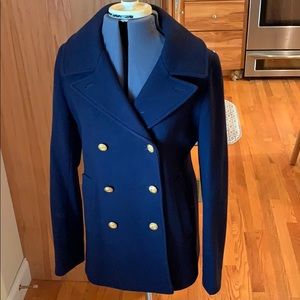 New J. Crew navy wool pea coat 10 Tall Long